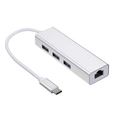 Type-C to RJ45 Gigabit Ethernet Network Adapter with 3 USB ports